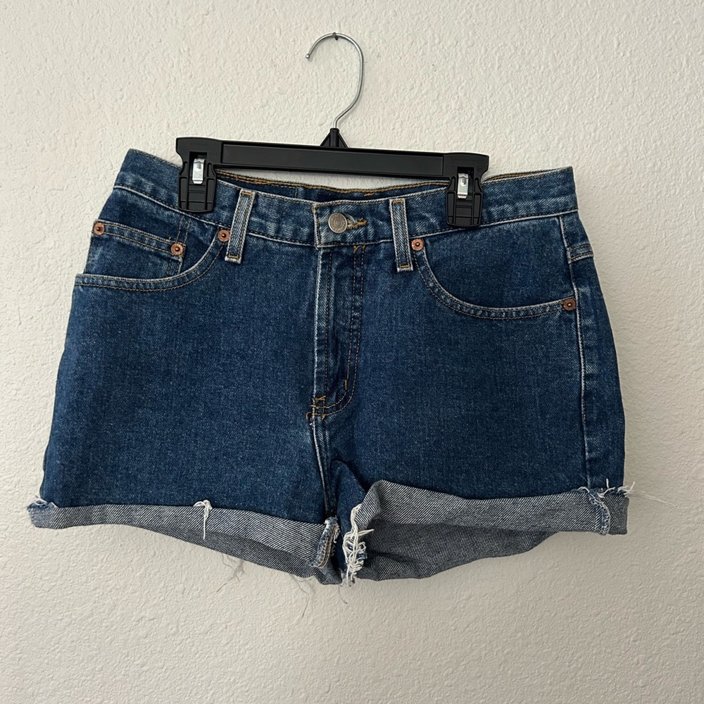 Blue High-Waisted Jean Shorts with Rolled Cuffs